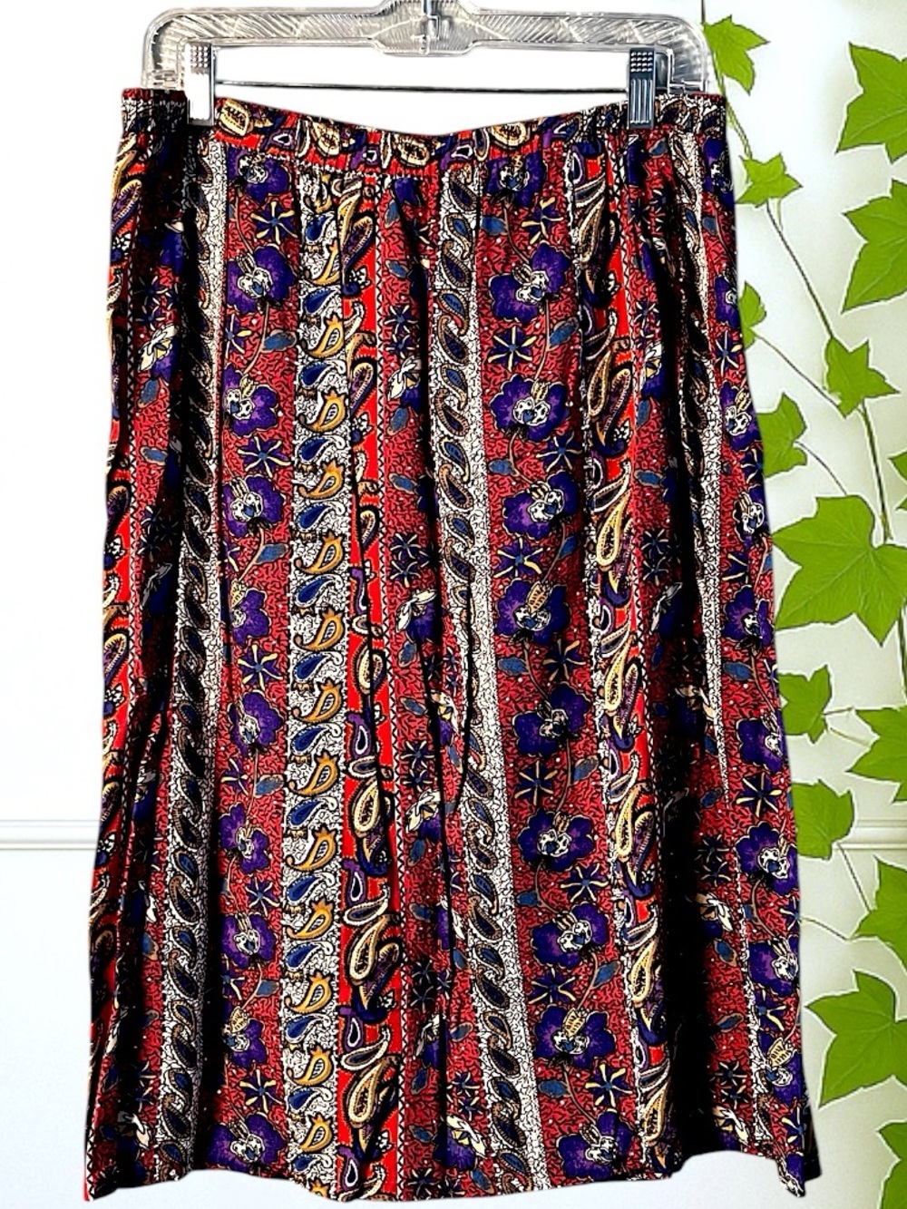Handmade Boho Paisley Floral Skirt Elastic Waist Vibrant Multicolor - Picture 2 of 8